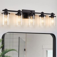 5 Light Bathroom Vanity Light Modern Matte Black Bathroom Vanity Light Fixtures With Clear Glass Shade Vintage Wall Sconces Li