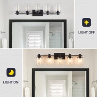 5 Light Bathroom Vanity Light Modern Matte Black Bathroom Vanity Light Fixtures With Clear Glass Shade Vintage Wall Sconces Li