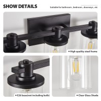 5 Light Bathroom Vanity Light Modern Matte Black Bathroom Vanity Light Fixtures With Clear Glass Shade Vintage Wall Sconces Li