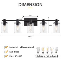 5 Light Bathroom Vanity Light Modern Matte Black Bathroom Vanity Light Fixtures With Clear Glass Shade Vintage Wall Sconces Li