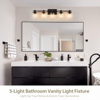 5 Light Bathroom Vanity Light Modern Matte Black Bathroom Vanity Light Fixtures With Clear Glass Shade Vintage Wall Sconces Li