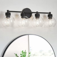 Diniluse Bathroom Light Fixtures 4 Lights Vanity Light With Black Round Finish Bathroom Vanity Lights With Clear Globe Glass M