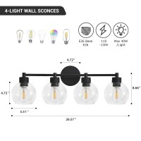 Diniluse Bathroom Light Fixtures 4 Lights Vanity Light With Black Round Finish Bathroom Vanity Lights With Clear Globe Glass M