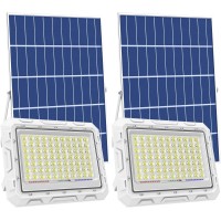 Akofun 2 Pack 600W Led Solar Flood Lights, 30000 Lumens Solar Street Lights Outdoor Waterproof With Remote Control Security Lighting For Yard, Garden, Pathway