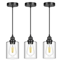 Licperron 3 Pack Hanging Pendant Lighting Fixtures Adjustable Black Hanging Ceiling Lamp With Clear Glass Shade Modern Pendant