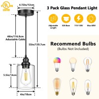 Licperron 3 Pack Hanging Pendant Lighting Fixtures Adjustable Black Hanging Ceiling Lamp With Clear Glass Shade Modern Pendant