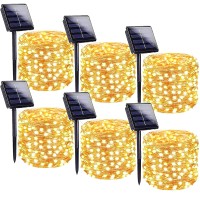 Solar String Lights Outdoor, 6-Pack Each 100 Led Solar Christmas Twinkle Lights Outside Waterproof Copper Wire With 8 Modes Solar Fairy Lights For Garden Yard Tree Wedding Christmas Decor (Warm White)