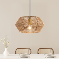 Tsmkledan Woven Rattan Pendant Light, 12.6 Inch Hemp Rope Boho Chandelier Rustic Farmhouse Chandelier Light, Rattan Light Fixture For Dining Room Living Room Bedroom Kitchen Foyer, Gold