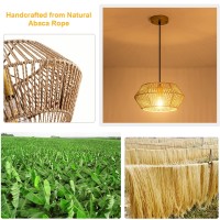 Tsmkledan Woven Rattan Pendant Light, 12.6 Inch Hemp Rope Boho Chandelier Rustic Farmhouse Chandelier Light, Rattan Light Fixture For Dining Room Living Room Bedroom Kitchen Foyer, Gold