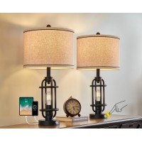 Gsafava Industrial Black Metal Table Lamps Living Room 2375 Lamp For Nightstand Set Of 2 Bedside End Lamp Home Decor Touch L