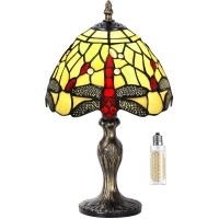 Table Lamp Stained Glass Crystal Bead Style Table Light, Handmade Desk Bedside Table Night Lamp, Antique Art Craft Gifts Lover Kid Living Room Bedroom Study Bookcase Desk Ligh(Light-W Dragonfly)