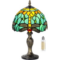 Miaoke Table Lamp Stained Glass Crystal Bead Style Table Light, Handmade Desk Bedside Table Night Lamp, Antique Art Craft Gifts Lover Kid Living Room Bedroom Study Bookcase Desk Ligh(Water Dragonfly)