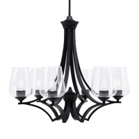 Zilo Uplight, 6 Light, Chandelier In Matte Black Finish With 5