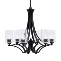 Zilo Uplight, 6 Light, Chandelier In Matte Black Finish With 4