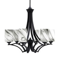 Zilo Uplight, 6 Light, Chandelier In Matte Black Finish With 4