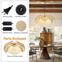 Lmlaite Plug In Pendant Light Rattan Hanging Lamp With Onoff Switch 15Ft Hemp Rope Cord Handwoven Boho Rattan Lampshade Hanging