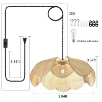 Lmlaite Plug In Pendant Light Rattan Hanging Lamp With Onoff Switch 15Ft Hemp Rope Cord Handwoven Boho Rattan Lampshade Hanging