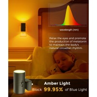 Amber Night Light, Lohas Dimmable Night Light, Dusk To Dawn Sensor, Yellow Night Light, Soft Night Light, 0-100Lm, Sleep Light For Kids, Warm Night Light For Bedroom, Bathroom, Hallway, Nursery, 2Pack