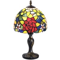 7Cdxd Stained Glass Lamp, Small Vintage Table Lamp With Handcraft Stained Glass Lampshade And Metal Base For Decorate Bedroom Living Room Study Office Bar