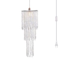 Flavorthings Plug In Irridescent Beaded Chandelier Light Pendant With Onoff Switch And 164Ft Clear Hanging Cord For Bedroom Di