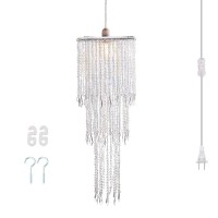 Flavorthings Plug In Irridescent Beaded Chandelier Light Pendant With Onoff Switch And 164Ft Clear Hanging Cord For Bedroom Di