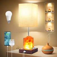 Dott Arts Touch Table Lamps With Usb Ports & Ac Outlet, Vintage 3-Way Dimmable Bedside Nightstand Lamp With Salt Lamp,Table Lamp For Living Room Bedrooms Reading Room,Bulbs Included Salt Lamp