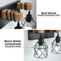 Farmhouse Vanity Light Fixture 2Light Bathroom Lighting Black Industrial Wood Wall Light Over Mirror With Metal Shade Led Bulbs