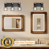 Farmhouse Vanity Light Fixture 2Light Bathroom Lighting Black Industrial Wood Wall Light Over Mirror With Metal Shade Led Bulbs