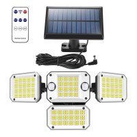 Utebit Solar Outdoor Lights, 296 Led Security Lights With Remote Control, 3000Lm Motion Sensor Lights, Ip65 Waterproof 4 Heads Flood Wall Lights For Outside Garden Patio Yard With 3 Modes