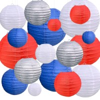 Pheila 18 Pcs Paper Lantern Set Red White Blue Silver Hanging Party Decorations For 4Th Of July Independence Day Veterans Day Bi