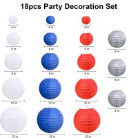 Pheila 18 Pcs Paper Lantern Set Red White Blue Silver Hanging Party Decorations For 4Th Of July Independence Day Veterans Day Bi