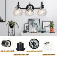 Apenath Bathroom Light Fixtures Black 3 Lights Vanity Light Farmhouse Wall Sconces With Globe Glass Shade Porch Wall Mount La