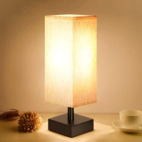 Small Table Lamp For Bedroom - Bedside Lamps For Nightstand, Minimalist Night Stand Lamp With Square Fabric Shade, Desk Reading Lamp For Kids Room Living Room Office(Beige Shade And Sliver Base)