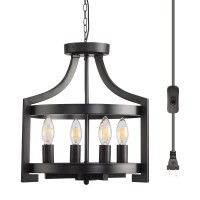 Aolala Plug In Chandelier Black Farmhouse Pendant Light Fixture, Adjustable Flush Mount Ceiling Light With 19.6 Ft Hanging Cord For Kitchen Island, Dining Room, Living Room, Bedroom, Foyer, Entry