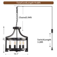 Aolala Plug In Chandelier Black Farmhouse Pendant Light Fixture, Adjustable Flush Mount Ceiling Light With 19.6 Ft Hanging Cord For Kitchen Island, Dining Room, Living Room, Bedroom, Foyer, Entry