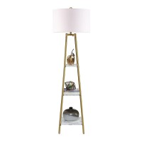 Rosen Garden Floor Lamp, Standing Reading Light With Shelves And Gold Shade, Modern Tall Pole Lamp, Accent Furniture D?Or Lighting For Living Room, Bedrooms (Gold, White Shade)