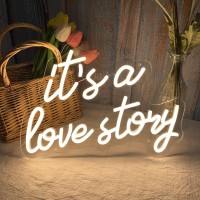 Its A Love Story Neon Sign White Usb Led Light Up Signs For Bedroom Aesthetic Birthday Wedding Party Gift Boyfriend Girlfriend