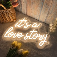 Its A Love Story Neon Sign White Usb Led Light Up Signs For Bedroom Aesthetic Birthday Wedding Party Gift Boyfriend Girlfriend