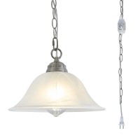 Shengqingtop Plug In Pendant Light Alabaster Glass Shade Hanging Lamp With Onoff Switch 164Ft Cord 147Ft Chain Dimmable Bru