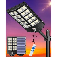 Gefolly 1600W Solar Street Lights Outdoor, 256000Lm Commercial Parking Lot Light, 6500K Dusk To Dawn Solar Security Flood Lights Motion Sensor Solar Led Lamp For Basketball Court, Road, Playground