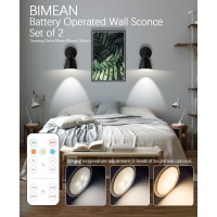 Bimean Black Battery Operated Wall Sconce Set Of Two Easy To Install Wireless Lights For Wall Remote Control Dimmable Led Ligh