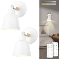 Bimean White Battery Operated Wall Sconce Set Of Two Easy To Install Wireless Lights For Wall Remote Control Dimmable Led Ligh