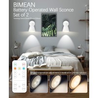 Bimean White Battery Operated Wall Sconce Set Of Two Easy To Install Wireless Lights For Wall Remote Control Dimmable Led Ligh