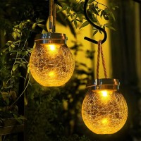 Dbf Solar Lanterns Outdoor Waterproof, 2 Modes Solar Lantern Crackle Glass Ball Hanging Solar Lights Outdoor Waterproof Solar Garden Lights, Patio Garden Decor Decorative Lantern, 4 Pack