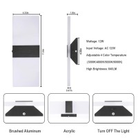 Trlife Dimmable Led Wall Sconces, 4 Color Temperature Modern Wall Sconce 12W Dimmable Wall Lights Set Of 2 Wall Mounted Light For Bedroom Bedside Hallway Living Room Stairway(2 Pack, Black)