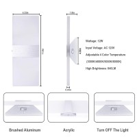 Trlife Dimmable Led Wall Sconces, 4 Color Temperature 12W Modern Wall Sconce Wall Mounted Light Set Of 2 Dimmable Wall Lights For Bedroom Bedside Hallway Living Room Stairway(2 Pack, Silver)