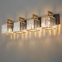 Fdpby Modern Crystal Bathroom Vanity Light 4-Lights Black Gold Modern Crystal Wall Lamp Bathroom Modern Crystal Vanity Lighting