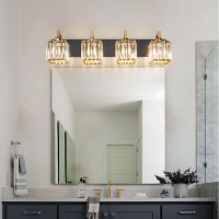 Fdpby Modern Crystal Bathroom Vanity Light 4-Lights Black Gold Modern Crystal Wall Lamp Bathroom Modern Crystal Vanity Lighting