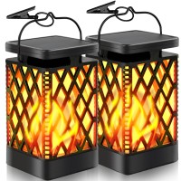 Solar Lanterns-Sunklly Hanging Solar Lights Outdoor Waterproof Flickering Flame Hanging Lanterns Decorative Lighting Solar Powered Led Flame Umbrella Lights For Garden Yard Patio, 2 Pack