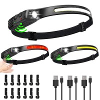 Fzh Led Headlamp Rechargeable 3Pcs, 230Wide Beam & Spotlight Head Lamp With Red Light, Lightweight Adults Waterproof Headlamps Motion Sensor 6 Modes For Outdoor Running, Camping, Hiking